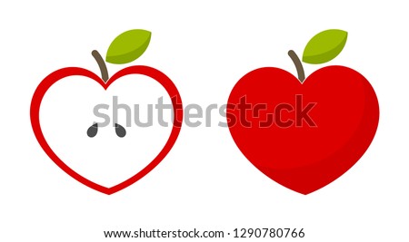 Red heart shaped apple icons. Vector illustration