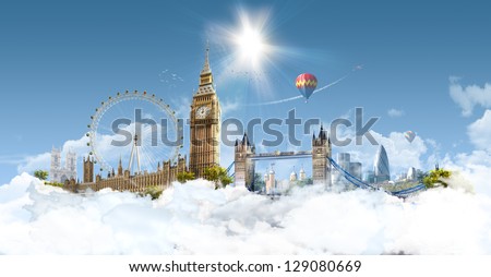 London Heaven - photographic composition of famous landmarks of London, UK