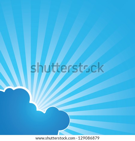 Godrays in the sky - light beams from the sun behind clouds - decorative vector background