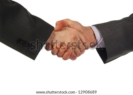 Two hand handshake isolated on white