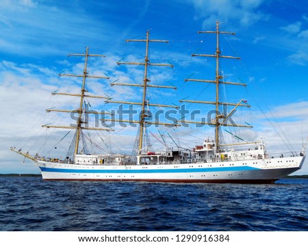 big sailing ship is at anchor                               
