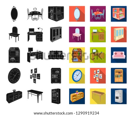 Furniture and interior black,flat icons in set collection for design. Home furnishings vector isometric symbol stock web illustration.