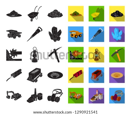 Mining industry black,flat icons in set collection for design. Equipment and tools vector symbol stock web illustration.