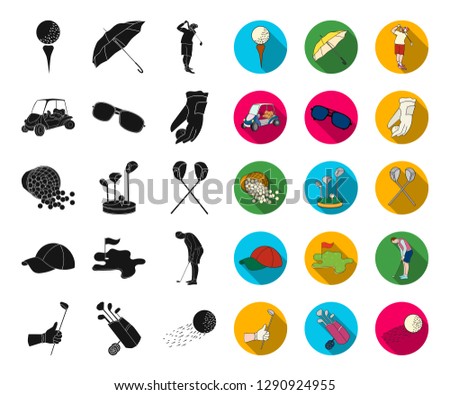 Golf and attributes black,flat icons in set collection for design.Golf Club and equipment vector symbol stock web illustration.
