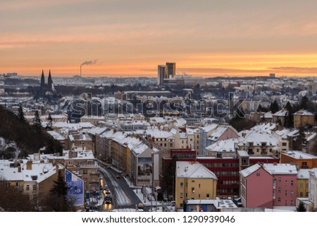 Dawn in Prague snowy
