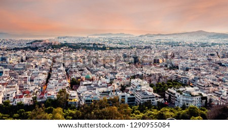 The Acropolis of Athens, Greece, with the Parthenon Temple during sunset - Image