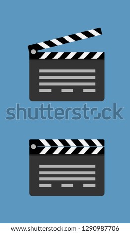 Cinema clapperboard icon flat style. Vector design element, opened and closed