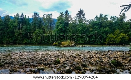 Sava riverside in Radovljica, Slovenia Royalty-Free Stock Photo #1290994204