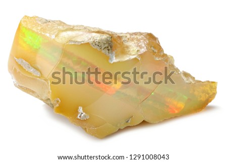precious color flashing Ethiopian welo opal with rainbowlike fire isolated on white background