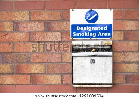 Smoking designated area and wall ash tray metal box for cigarette and vaping vapour area