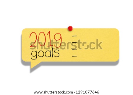 Sticky note pinned on white background, 2019 Goals