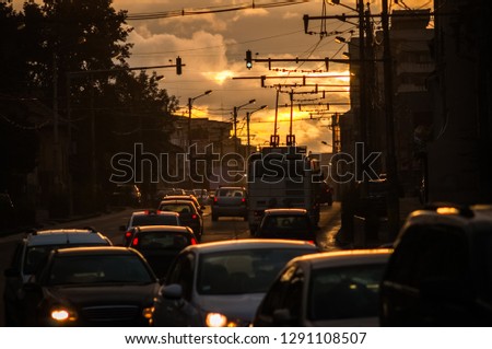 City trafic at sunset