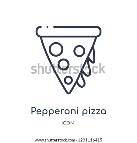 Linear pepperoni pizza slice icon from Bistro and restaurant outline collection. Thin line pepperoni pizza slice vector isolated on white background. pepperoni pizza slice trendy illustration