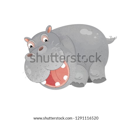 cartoon scene with hippo on white background - illustration for children