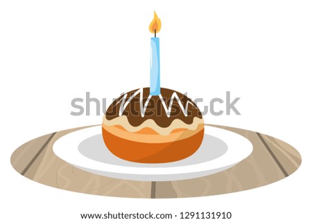 Cake with candle on dish