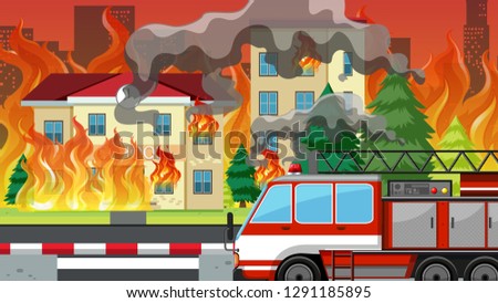 Fire in the villlage illustration