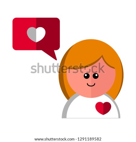 Cute cartoon avatar of a woman. Love icon. Vector illustration design