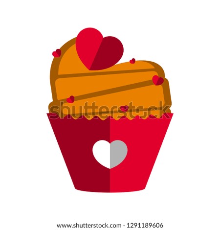 Isolated muffin with heart chips. Love icon. Vector illustration design