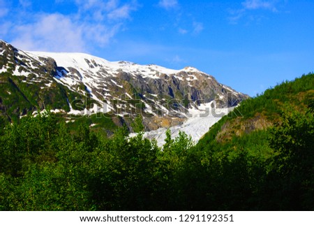 A glacier in the mountains of Alaska.