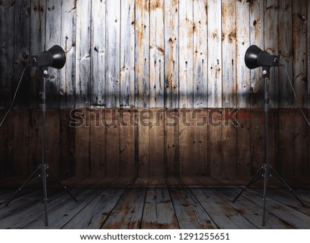 photo studio in old room with wooden wall