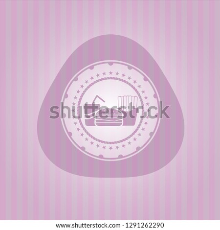 fast food icon inside retro pink emblem