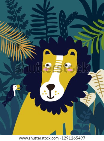 Lion in jungle. Vector illustration