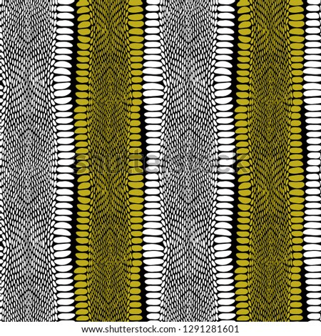 Snake skin scales texture. Seamless pattern black yellow gold white background. simple ornament, Can be used for Gift wrap, fabrics, wallpapers. Vector
