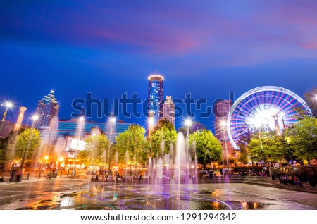 Park in Atlanta during twilight hour after sunset, USA
