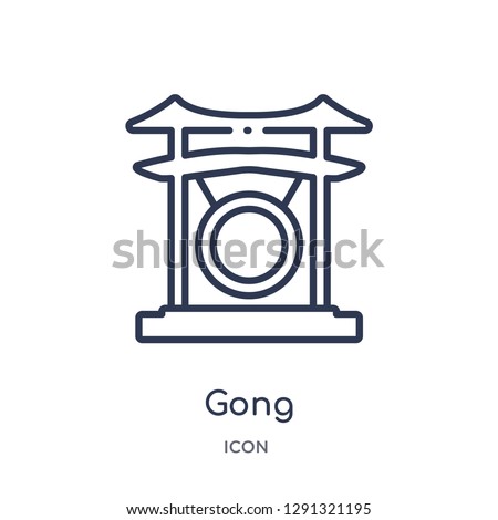 Linear gong icon from Asian outline collection. Thin line gong vector isolated on white background. 