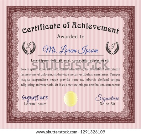 Red Certificate template. Detailed. With complex background. Artistry design. 