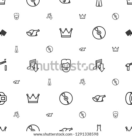 icon icons pattern seamless white background. Included editable outline crown, man hairstyle, jumpsuit, chicken, download music, CD, road barrier icons. icon icons for web and mobile.