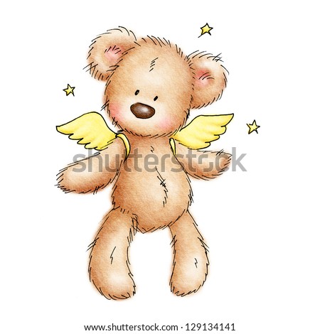 teddy bear with wings and stars  on white background