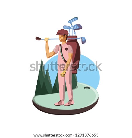 golfer with field and sticks golf