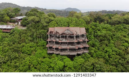 Aerial picture.  Abandoned former hotel building. Phuket island, Thailand. 
