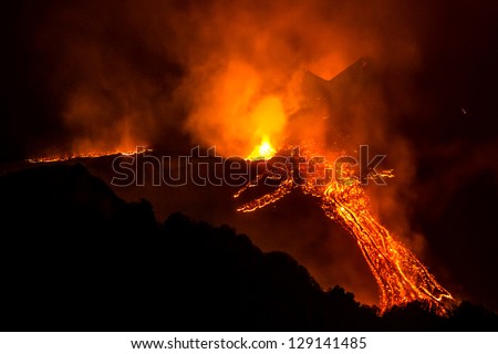 New eruption of Etna-2013 Royalty-Free Stock Photo #129141485