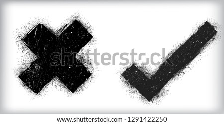 Grunge check mark and rejected mark. Vector