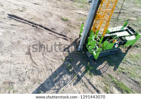 Aerial view piling rig work at construction site for commercial photo 