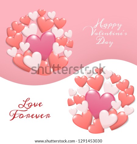 happy valentine's day concept. group of heart in red , pink and white color with text happy valentines day isolate on two shade background. creative vector greeting card design