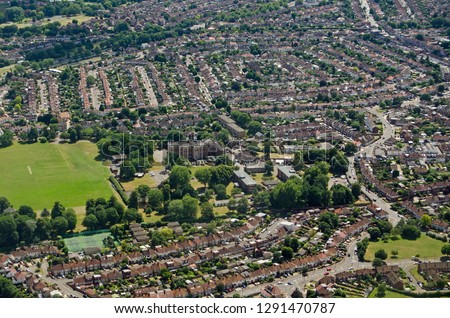 Aerial view of Twickenham in South West London with the historic Kneller Hall in the middle of the image.  The historic mansion is home to the Royal Military School of Music.  