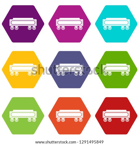 Railway carriage icons 9 set coloful isolated on white for web