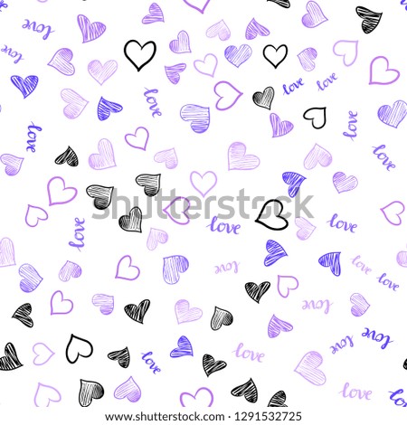 Light Purple vector seamless pattern with phrase LOVE YOU, hearts. Colorful gradient phrase LOVE YOU, hearts in abstract style. Texture for window blinds, curtains.