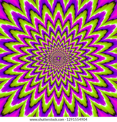 Green and purple flower blossom. Optical expansion illusion.