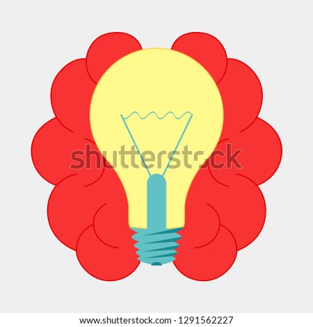 Brain with lightbulb idea. Brainstorm icon design
