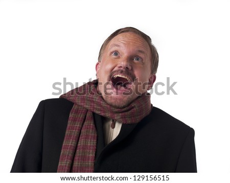Surprised mature businessman laughing over white background Royalty-Free Stock Photo #129156515