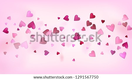 Flying Hearts Vector Confetti. Valentines Day Wedding Pattern. Beautiful Pink Border Valentines Day Decoration with Falling Down Hearts Confetti. Elegant Gift, Birthday Card, Poster Background