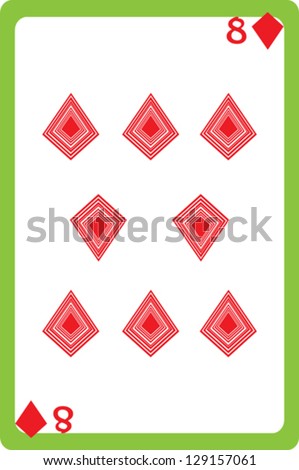 Scale hand drawn illustration of a playing card representing the eight of diamonds, one element of a deck
