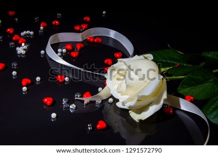 valentine day blank greeting card rose and hearts on black background                             