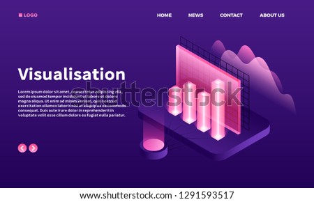Visualisation banner. Isometric illustration of visualisation vector banner for web design