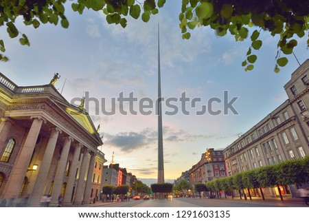 Dublin, Ireland center symbol - spire and  General Post Office Royalty-Free Stock Photo #1291603135
