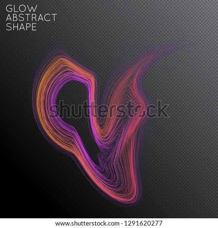 Abstract curved lines shape isolated on transparent black background. Bright colorful gradient blend creates liquid motion with transparent glow. Energy power plasma with futuristic edge blur effect.